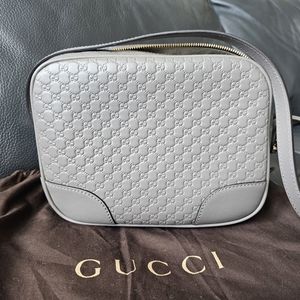 AUTHENTIC Gucci GG Guccissima 'Bree' Crossbody Mini Gray Leather